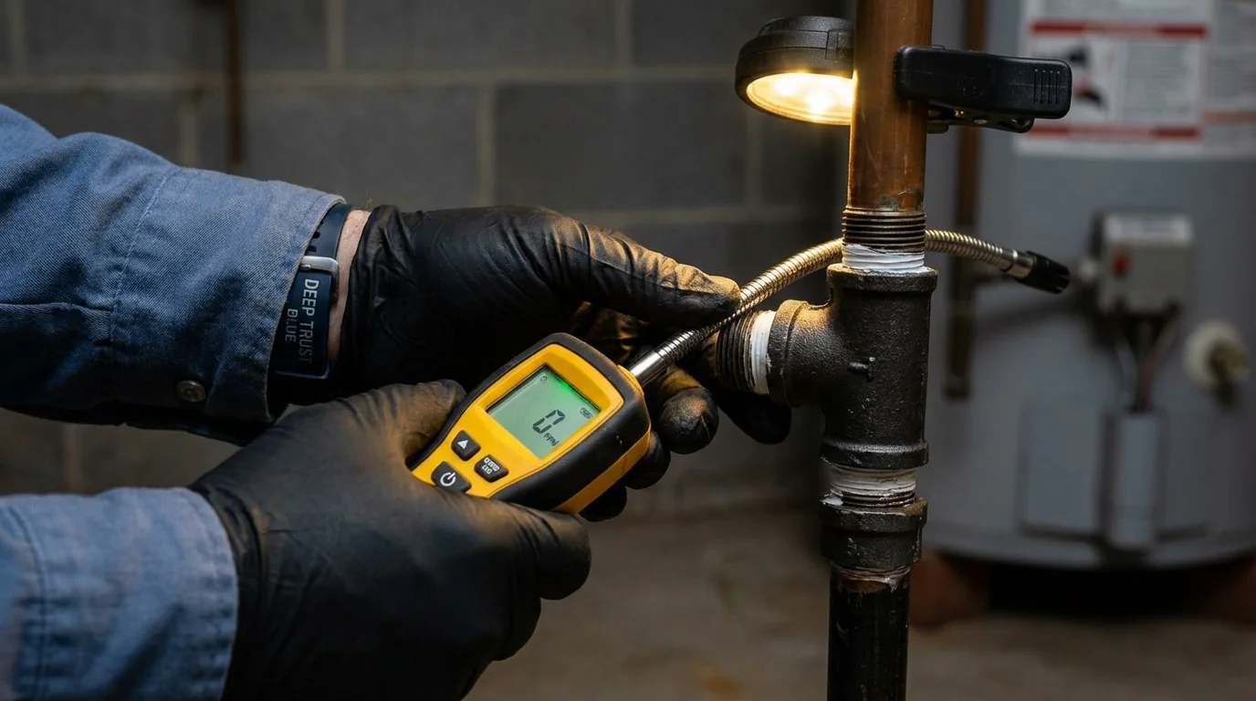Gas leak detection with electronic sniffer by Johns Plumbing LLC in Mokena